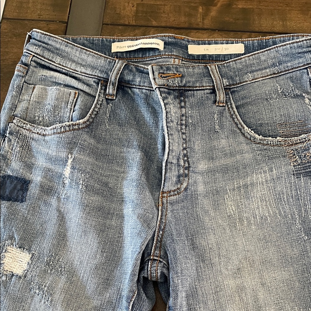 Pilcro Vintage Distressed Blue Jeans Split Hem Size 30